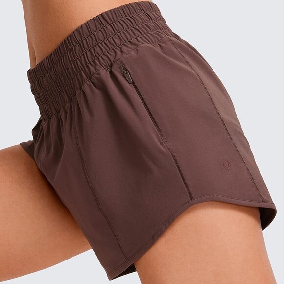 Taupe high waist women's running shorts, quick dry sport athletic - Picture 5 of 5